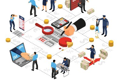 Tax Inspector Isometric Set Tax inspection flowchart elements isometric poster with online declarations collecting corporate and private taxpayers contributions vector illustration